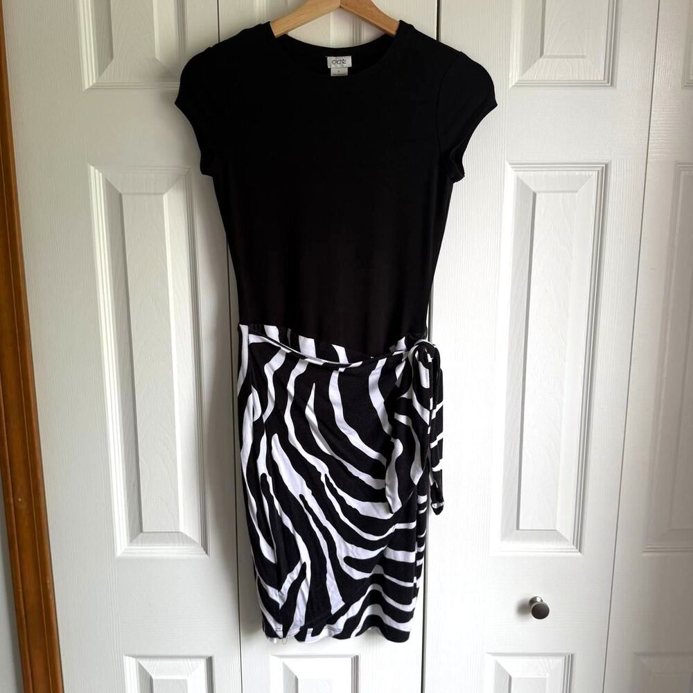 Vintage Y2K Cache black & white zebra print wrap dress w/tie size S